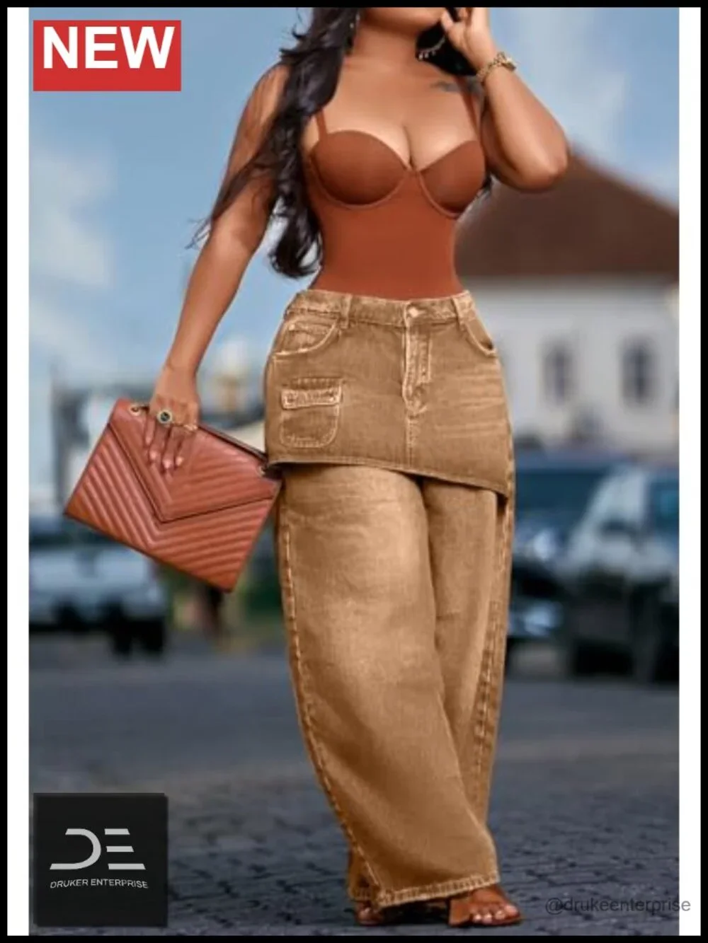 Wide Leg Cargo Jeans Patchwork Skirt Overlay High Rise Y2K Denim Pants